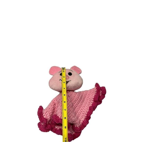 Piglet Pink SECURITY BLANKET BABY LOVEY NURSERY DECOR CROCHET Plush Doll Pig - Picture 2 of 4